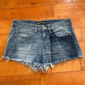 Express Jeans Frayed Hem Denim Shorts - Two Toned